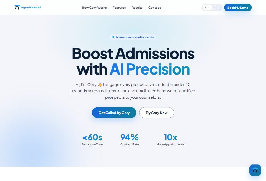 Landing page template: hero with headline, two actions and three stats