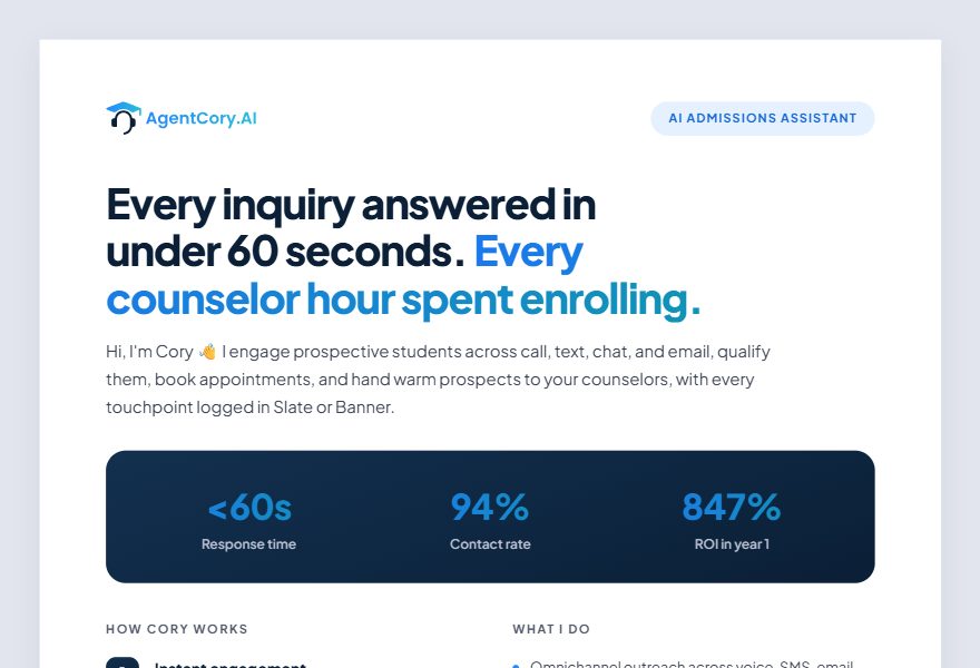 One-pager template: headline, stat band and two columns