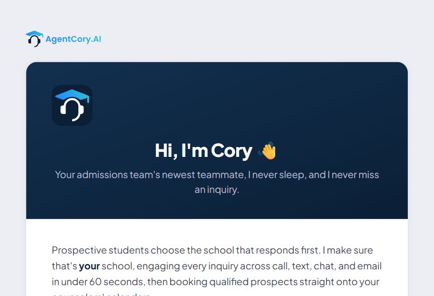 Outreach email template: greeting from Cory with three stats